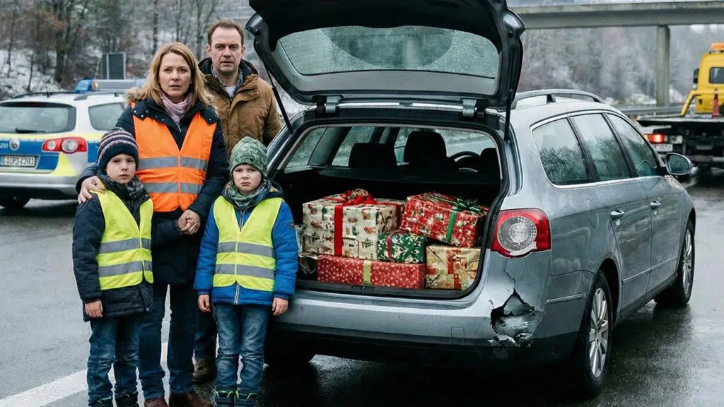 Unfall in der Weihnachtszeit - Auto mit Schaden und Geschenken im Kofferrraum