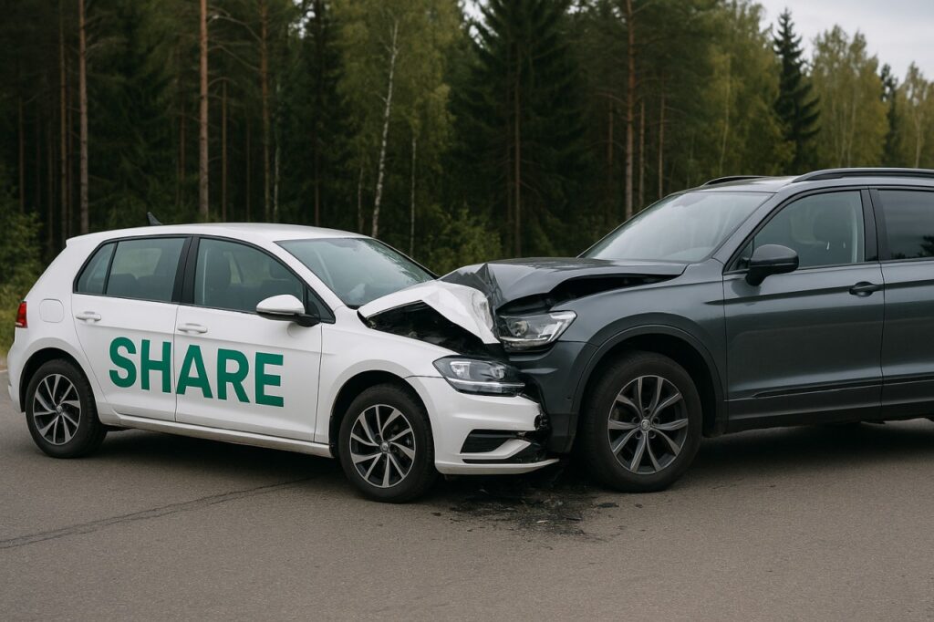 Unfall zwischen einem weißen Mietwagen und einem grauen SUV