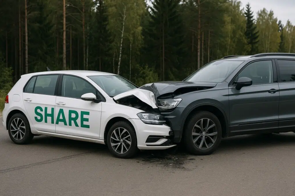 Unfall zwischen einem weißen Mietwagen und einem grauen SUV