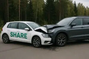 Unfall zwischen einem weißen Mietwagen und einem grauen SUV